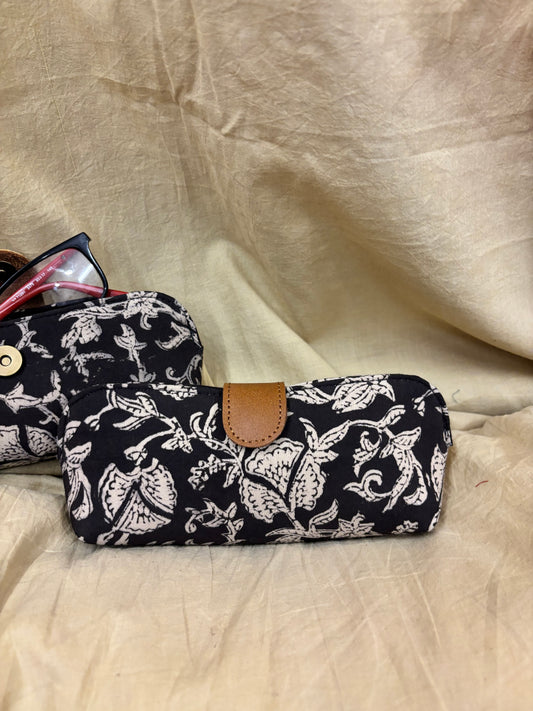 Black Kalamkari Hand Block Printed Eyewear Case