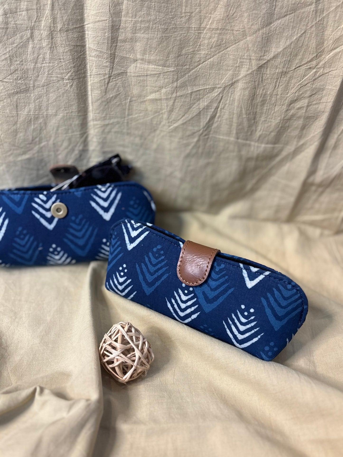 Indigo Leaf Hand Block Print Eyewear Case