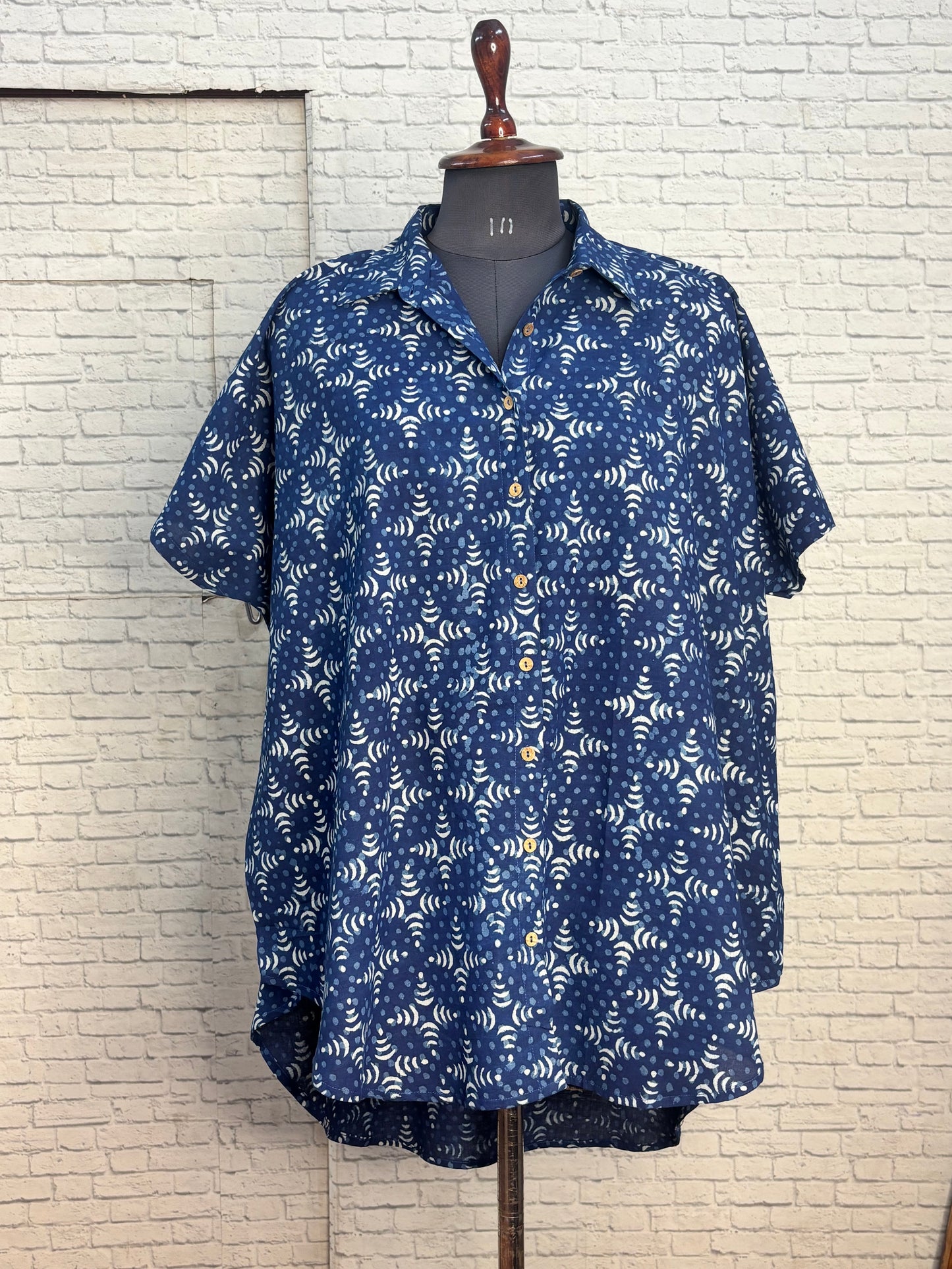 Indigo Ripple Cotton High Low Shirt Kaftan