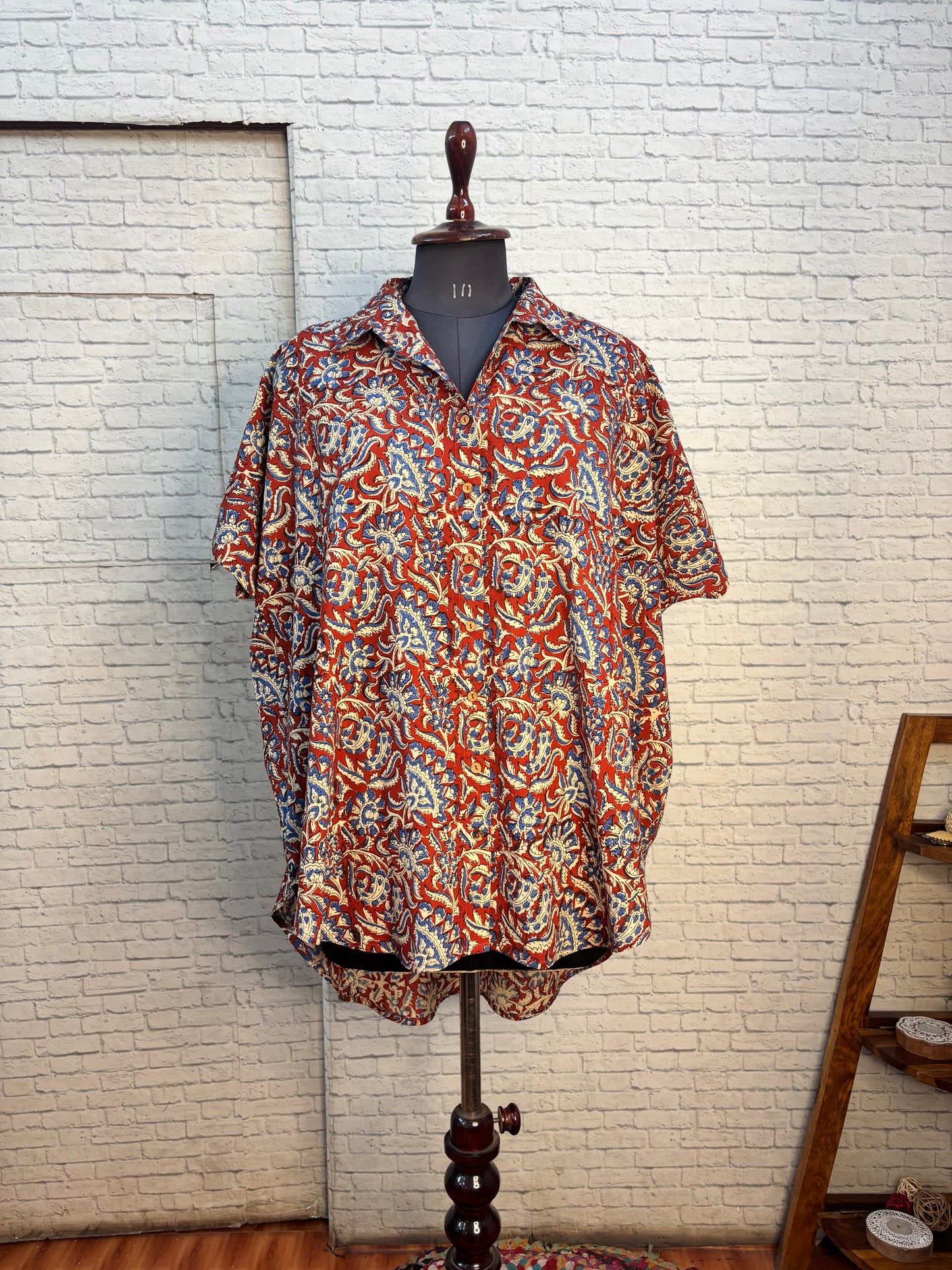 Red Kalamkari Hand Block Printed Cotton High Low Shirt Kaftan