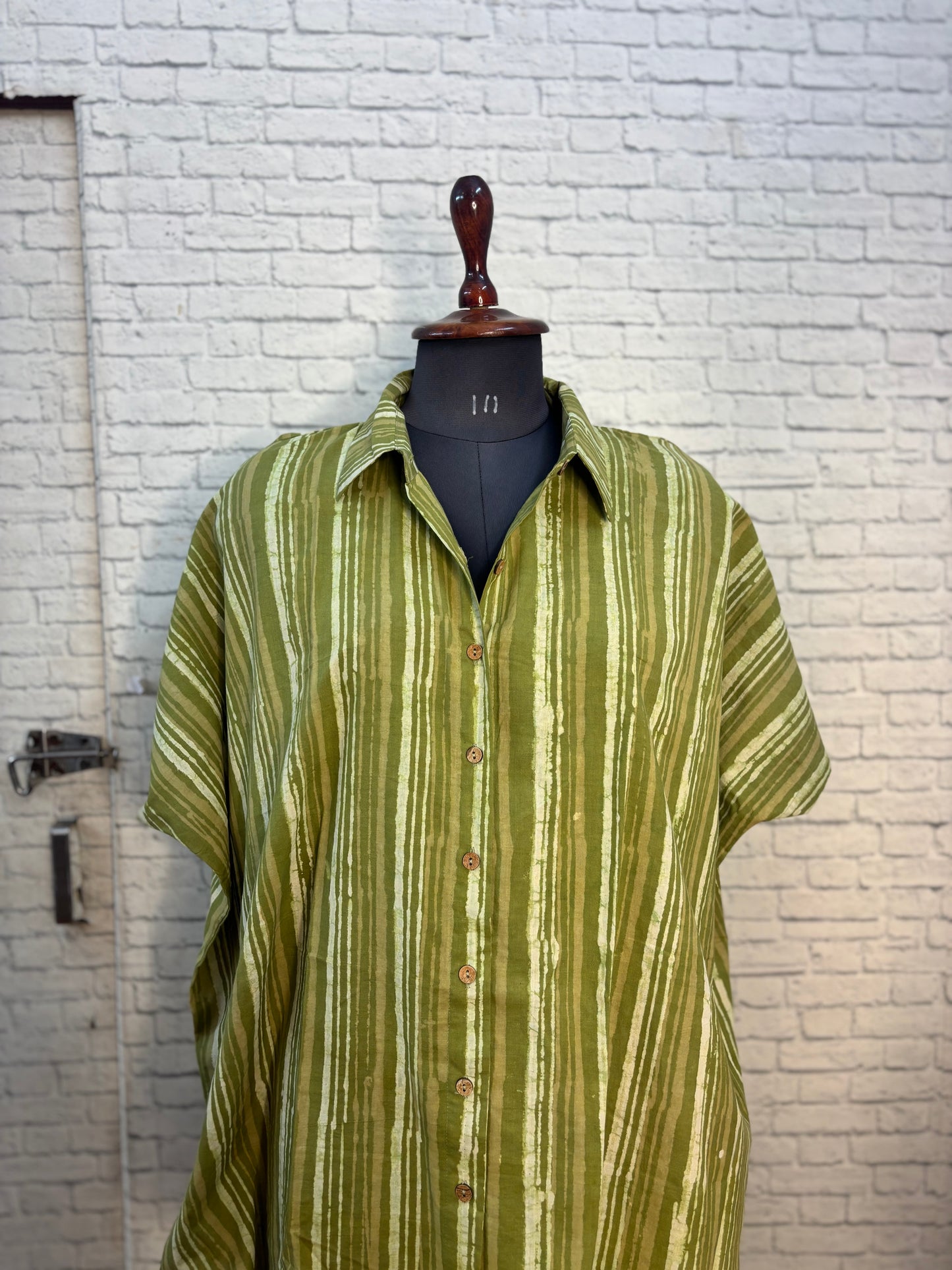 Matcha Dabu Cotton High Low Shirt Kaftan