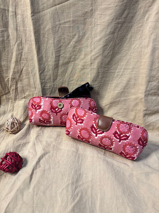 Pink Hand Block Print Eyewear Case