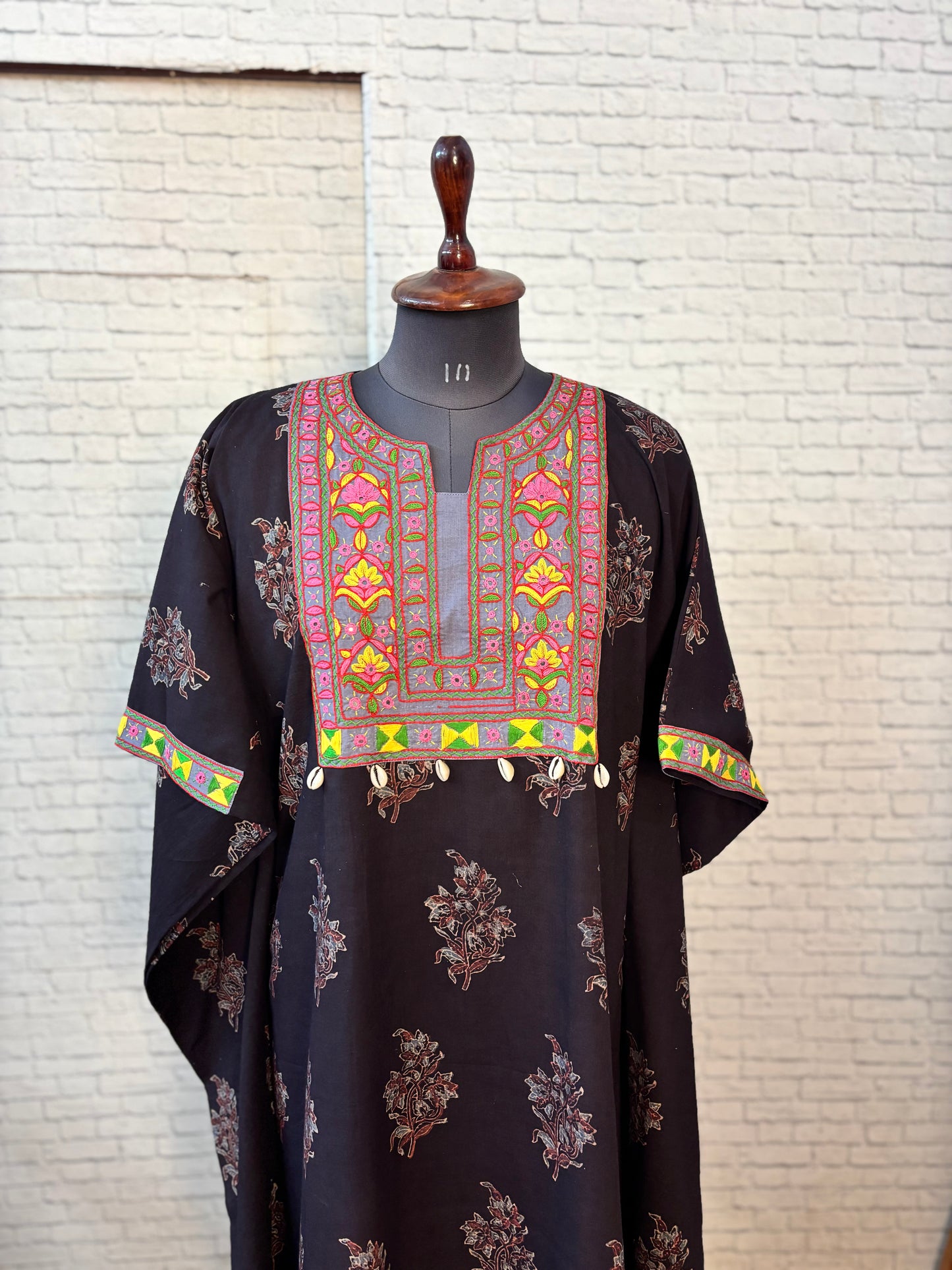 Black Ajrakh Hand Embroidered Patch Kaftan
