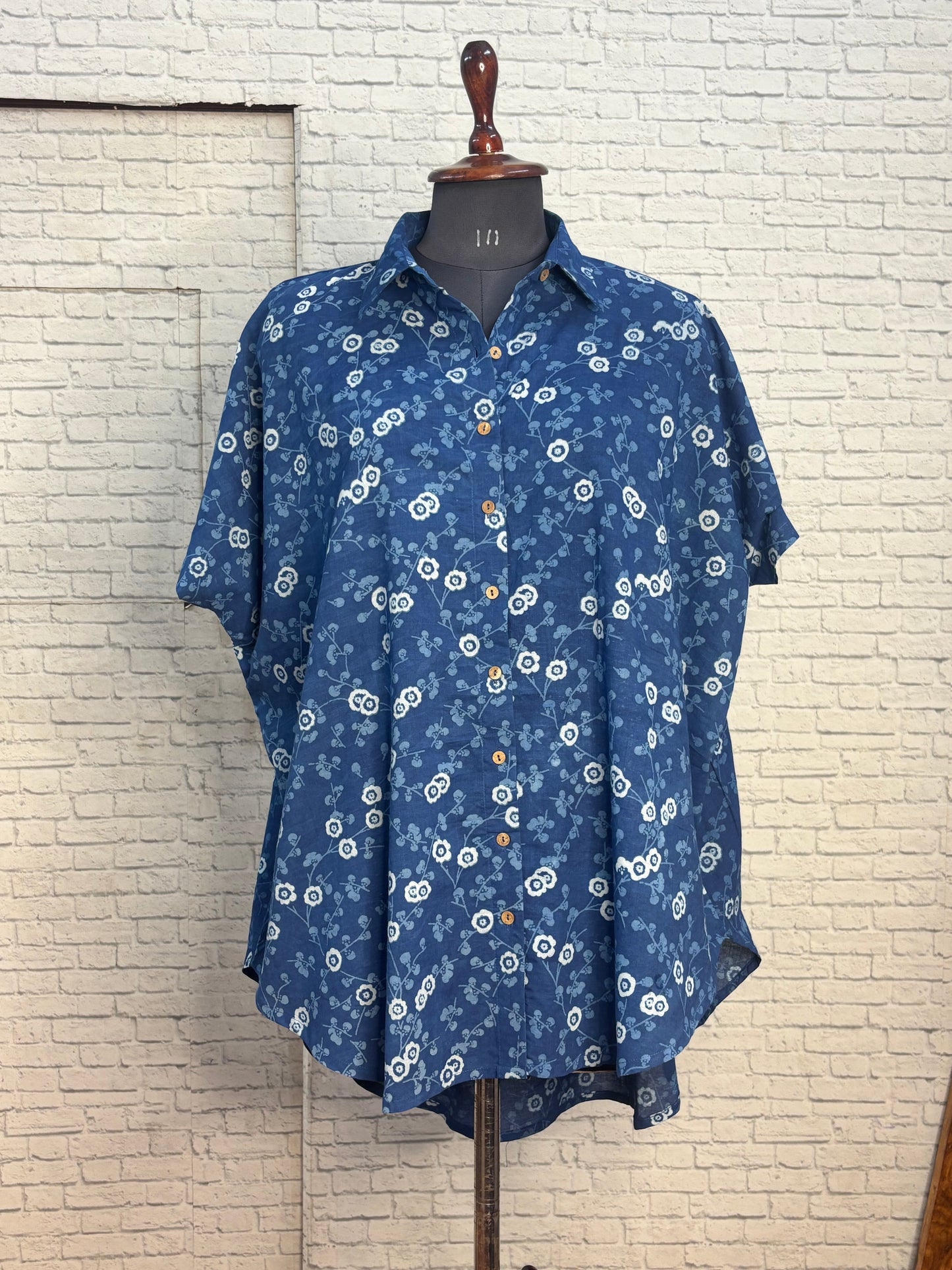 Indigo Wildflower Cotton High Low Shirt Kaftan