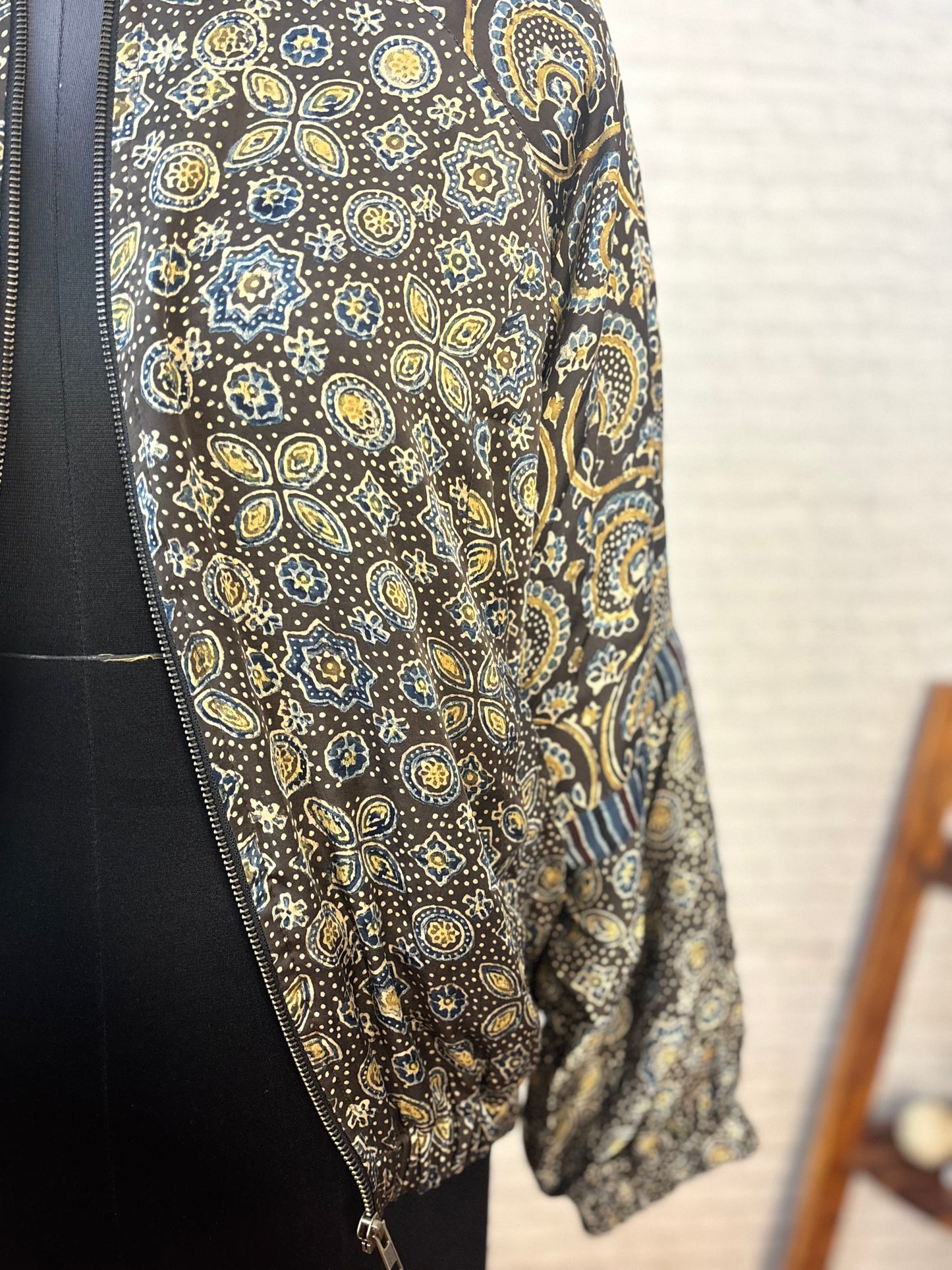 Dark Brown Modal Silk Ajrakh Unisex Bomber Jacket