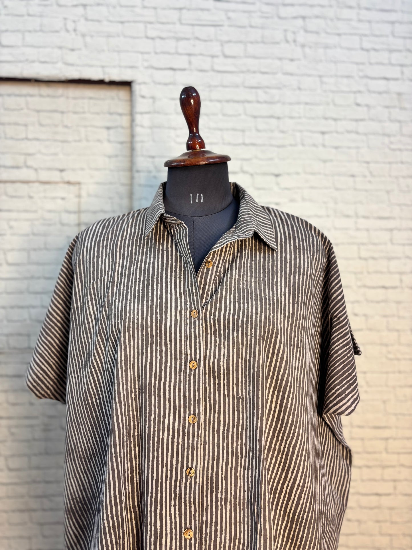 Kashish Dabu Stripes Cotton High Low Shirt Kaftan