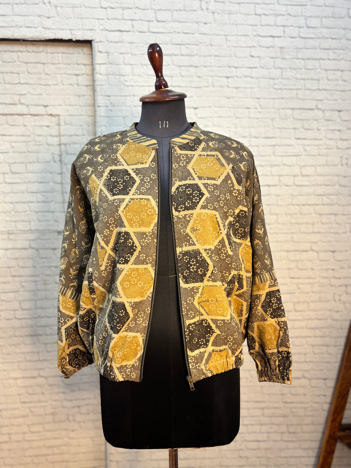 Kashish Ajrakh Hand Block Printed Unisex Bomber Jacket