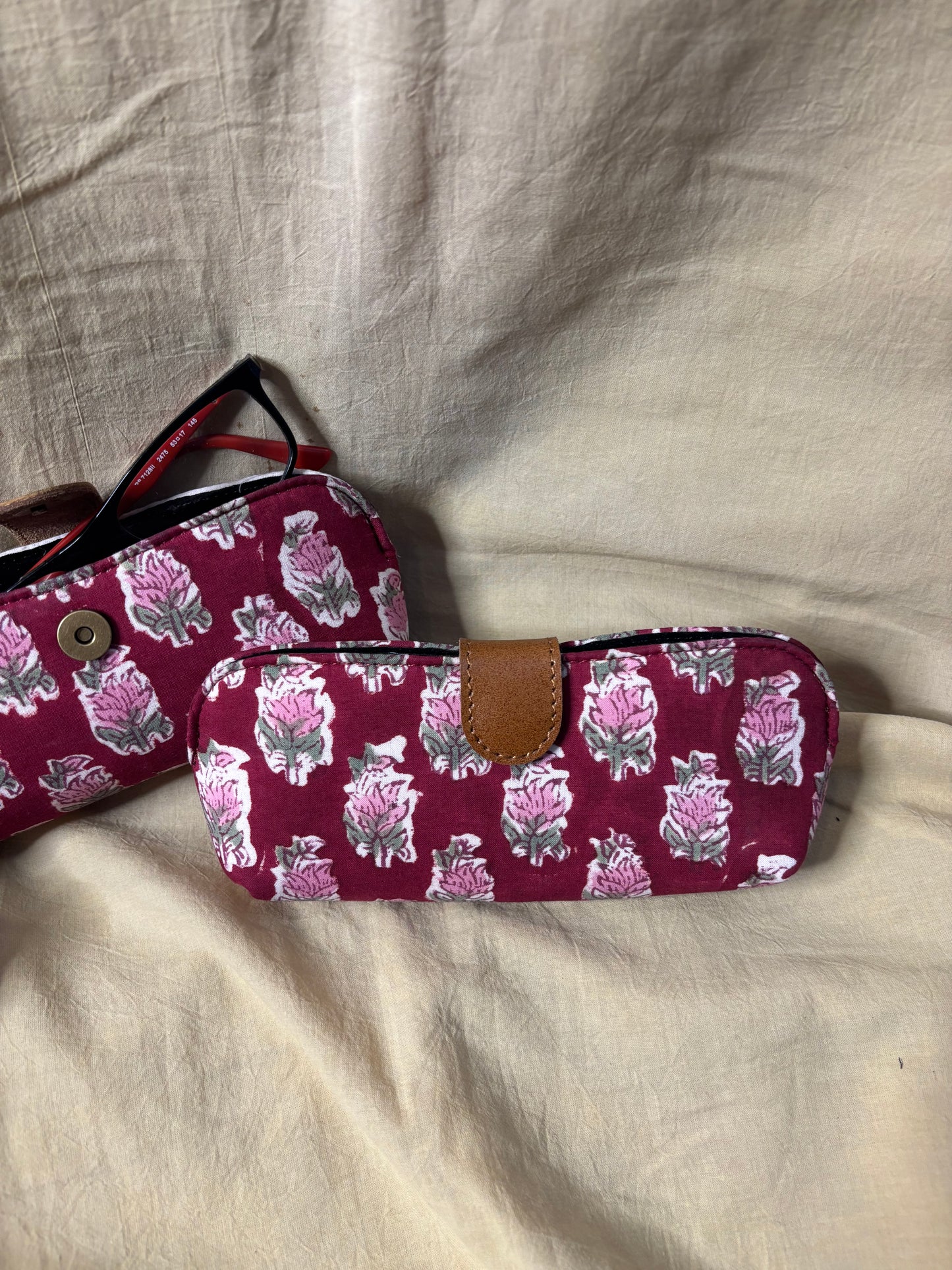 Red Hand Block Print Eyewear Case