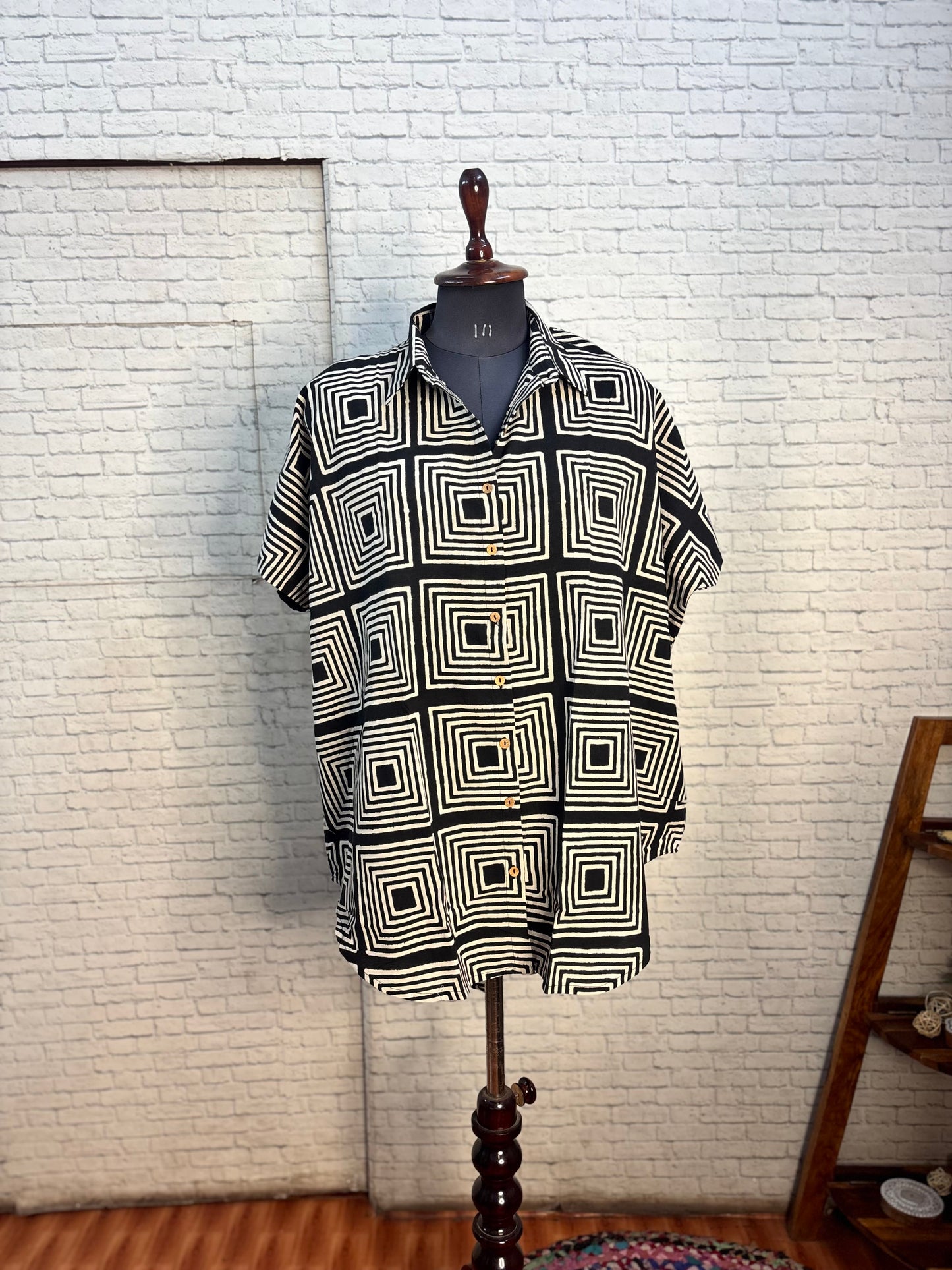 Black Maze Cotton High Low Shirt Kaftan