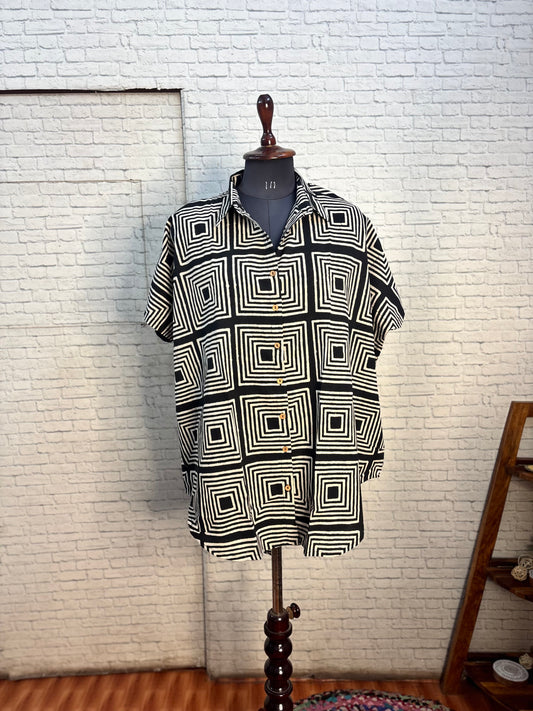 Black Maze Cotton High Low Shirt Kaftan
