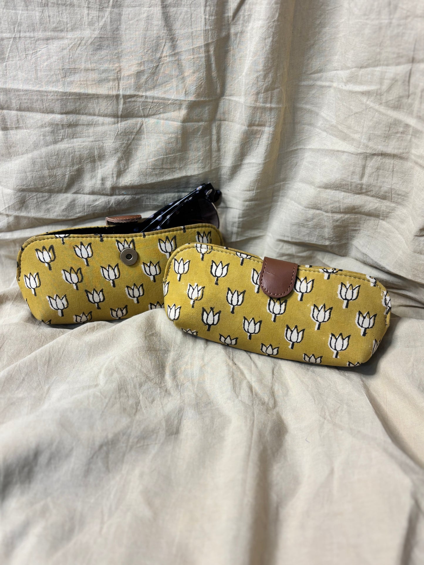 Yellow Bagru Hand Block Print Eyewear Case