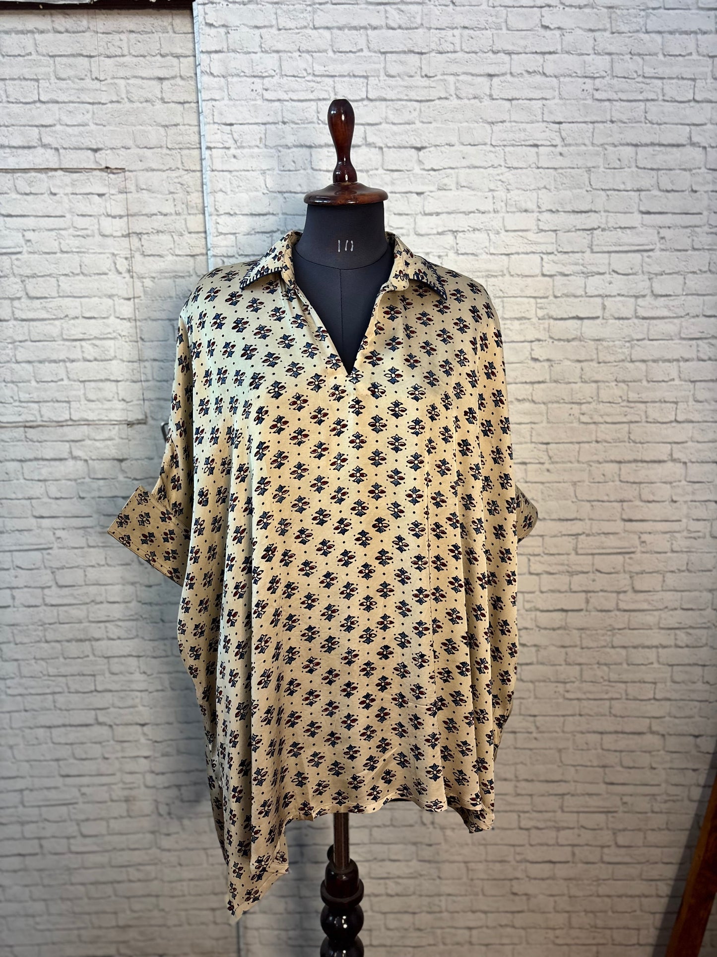 White Modal Silk Ajrakh Kaftan Top