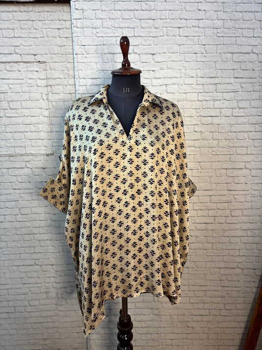 White Modal Silk Ajrakh Kaftan Top