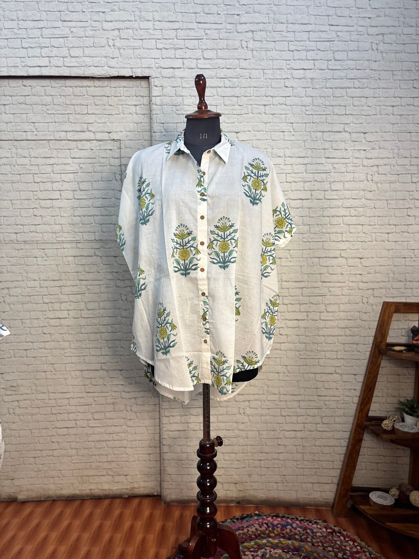 Wildflower Bouquet Cotton High Low Shirt Kaftan