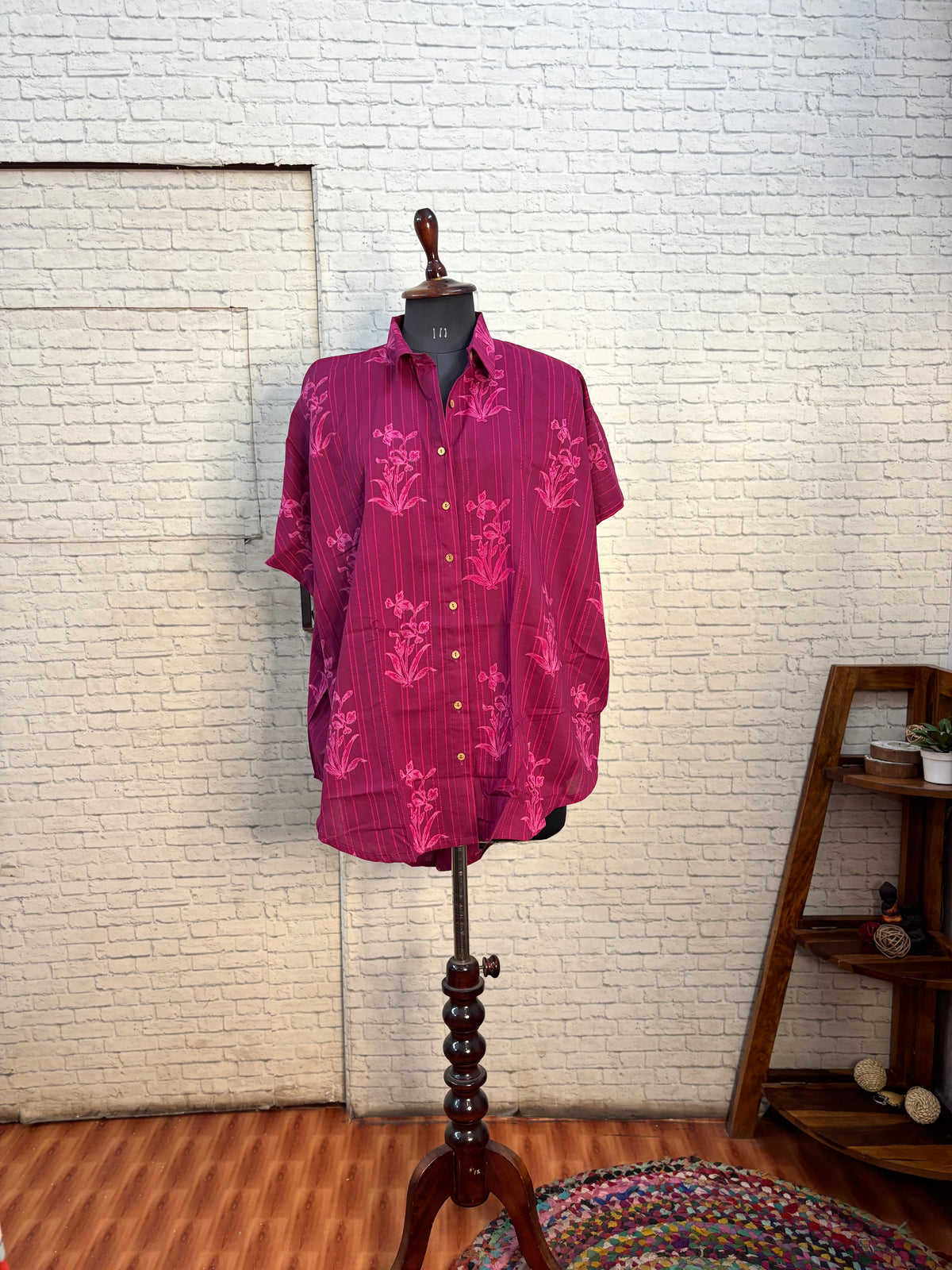Pink Hand Block Printed Cotton High Low Shirt Kaftan