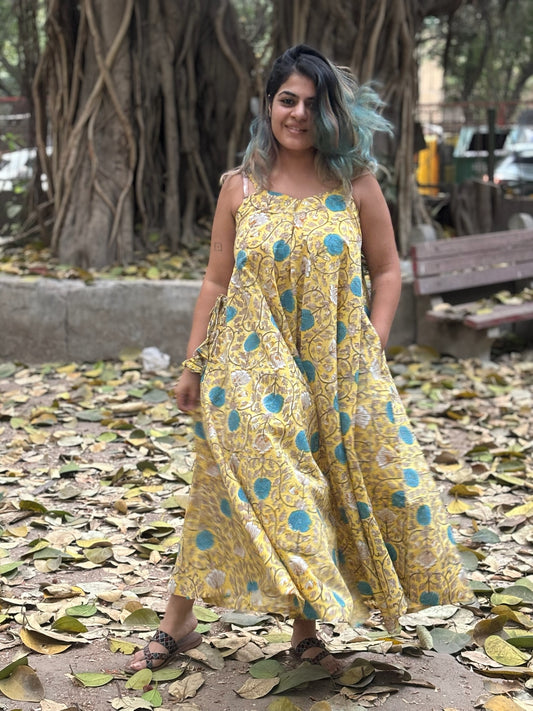 Amaltas Hand Block Printed Floral Flared Jumpsuit
