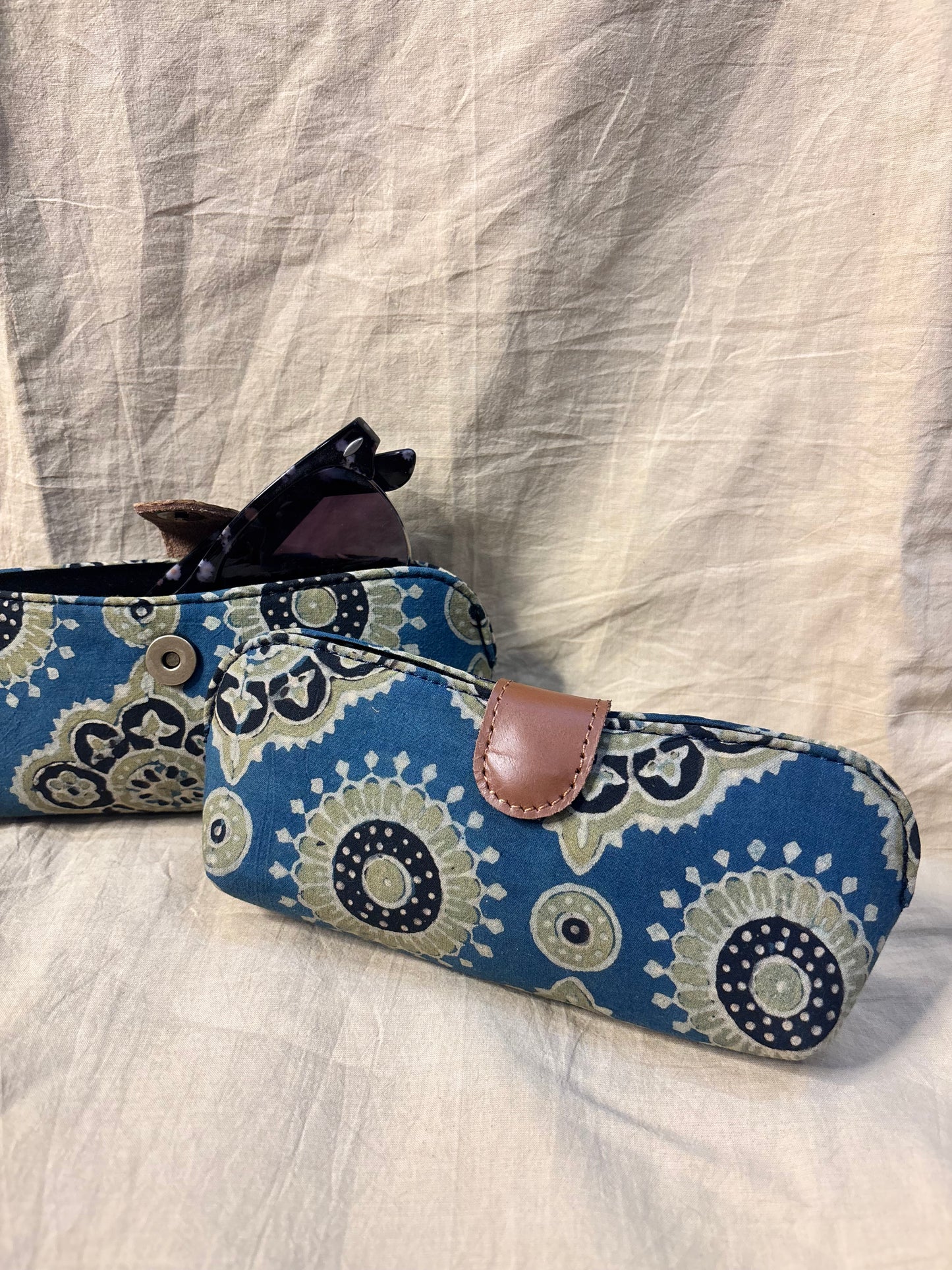 Indigo Green Ajrakh Hand Block Print Eyewear Case