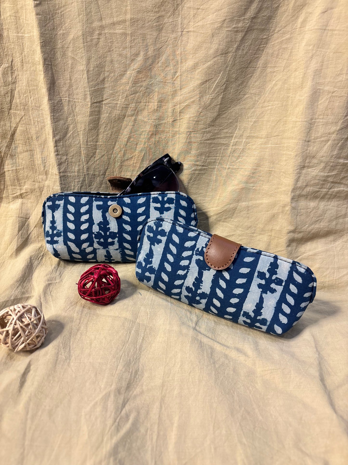 Indigo White Dabu Hand Block Print Eyewear Case