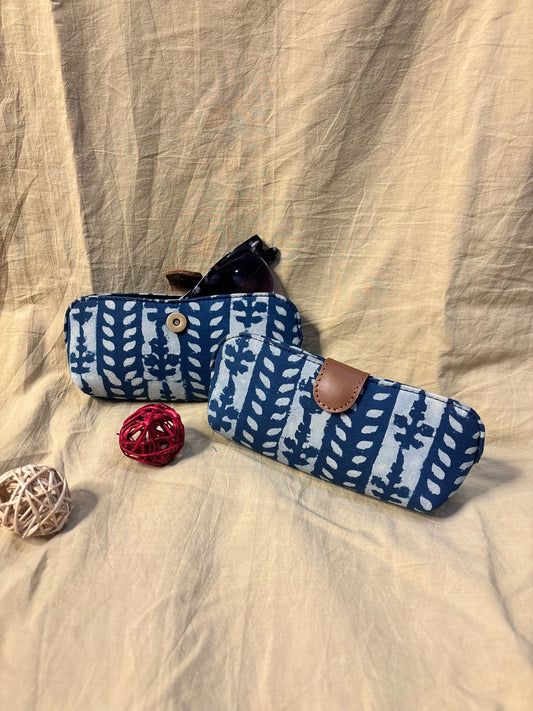 Indigo White Dabu Hand Block Print Eyewear Case