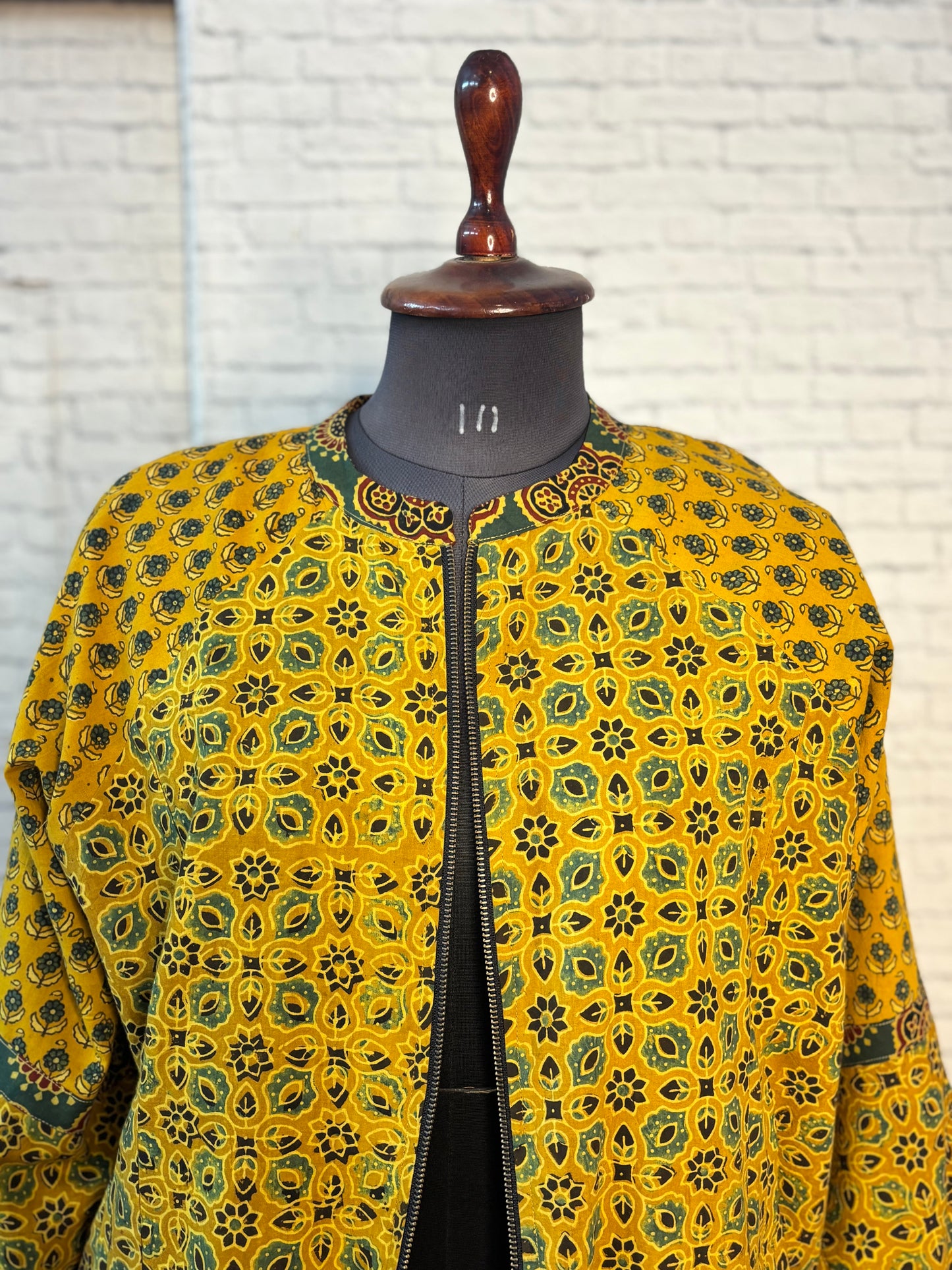 Yellow Ajrakh Hand Block Printed Unisex Bomber Jacket