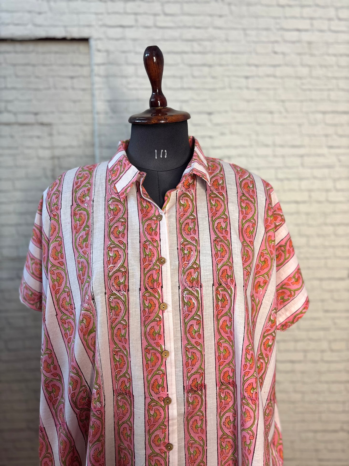 Rose Peach Cotton Hand Block Printed High-Low Shirt Kaftan