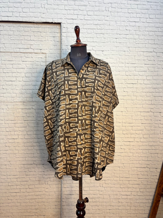 Brown Bottles Dabu Cotton High Low Shirt Kaftan