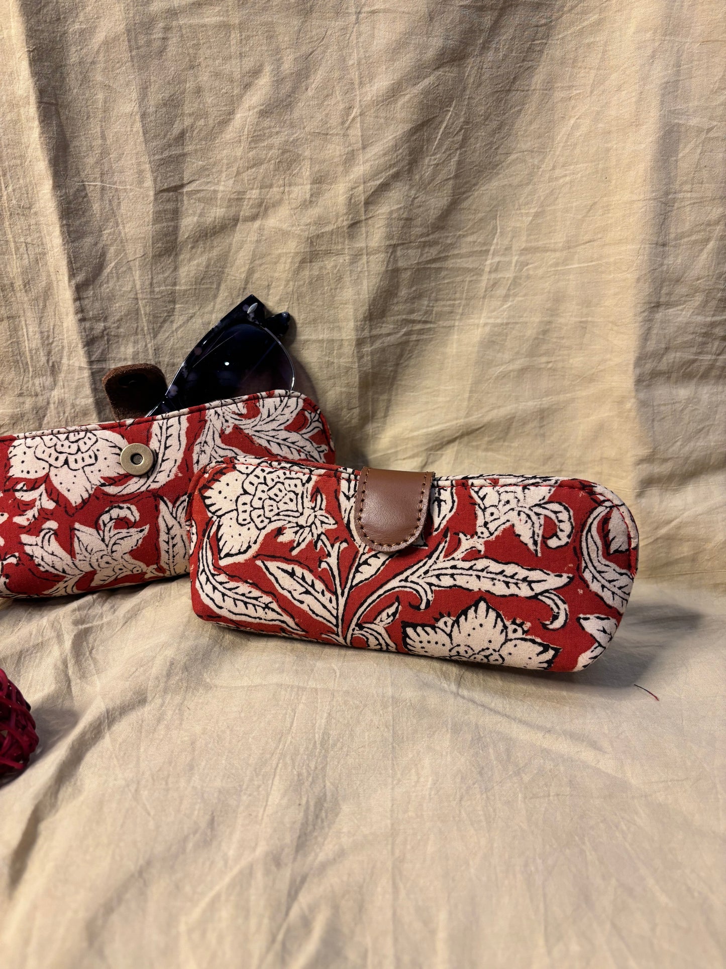 Red Bagru Hand Block Print Eyewear Case