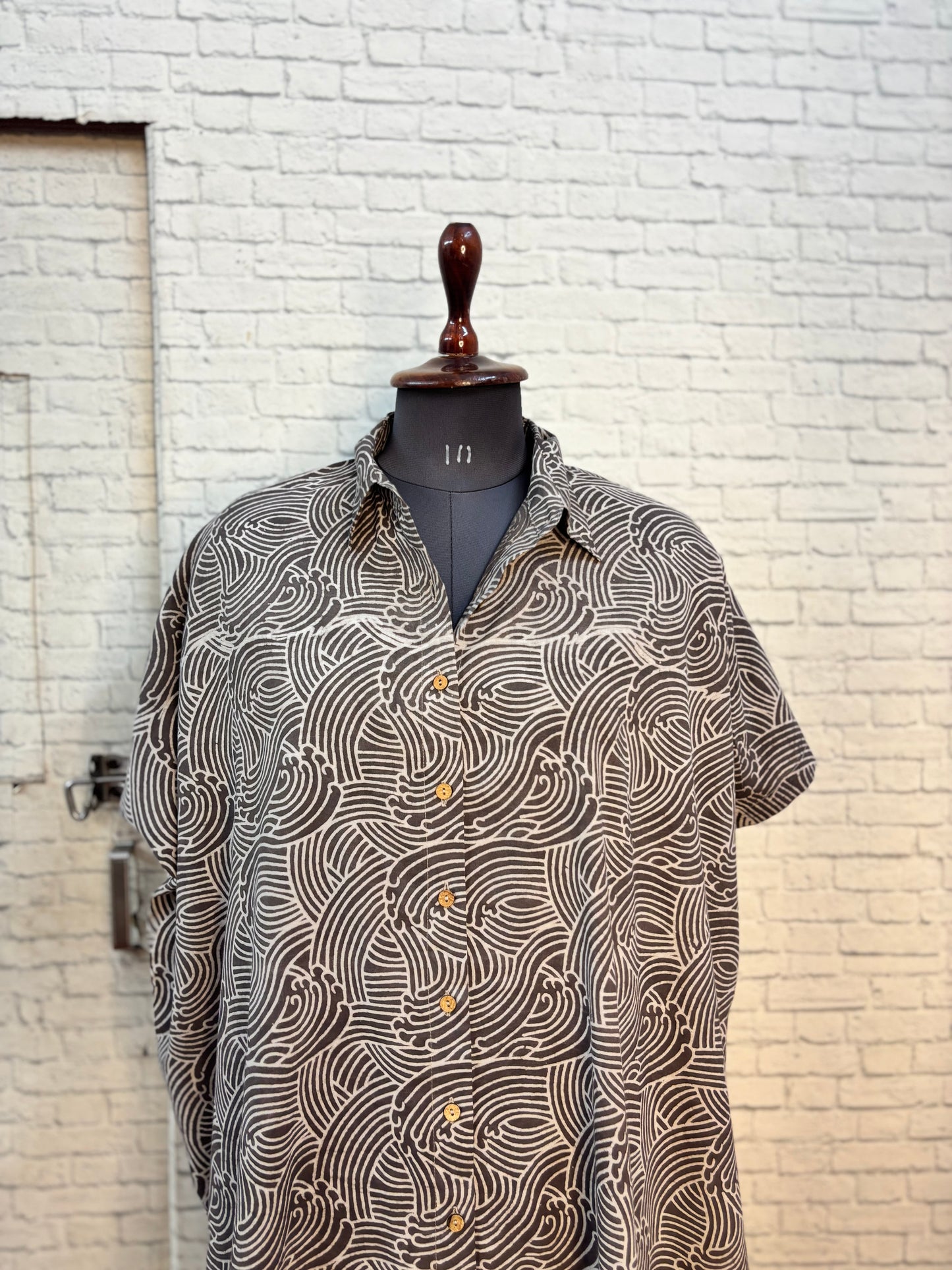 Kashish Waves Hand Block Printed Cotton High Low Shirt Kaftan