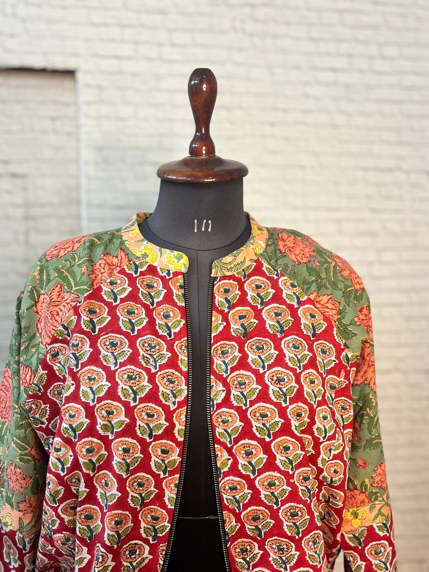 Red Peach Hand Block Printed Unisex Bomber Jacket