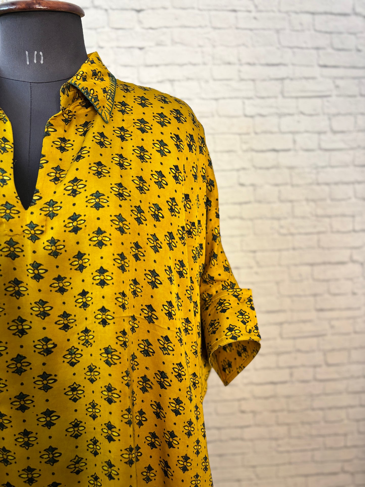 Yellow Modal Silk Ajrakh Kaftan Top