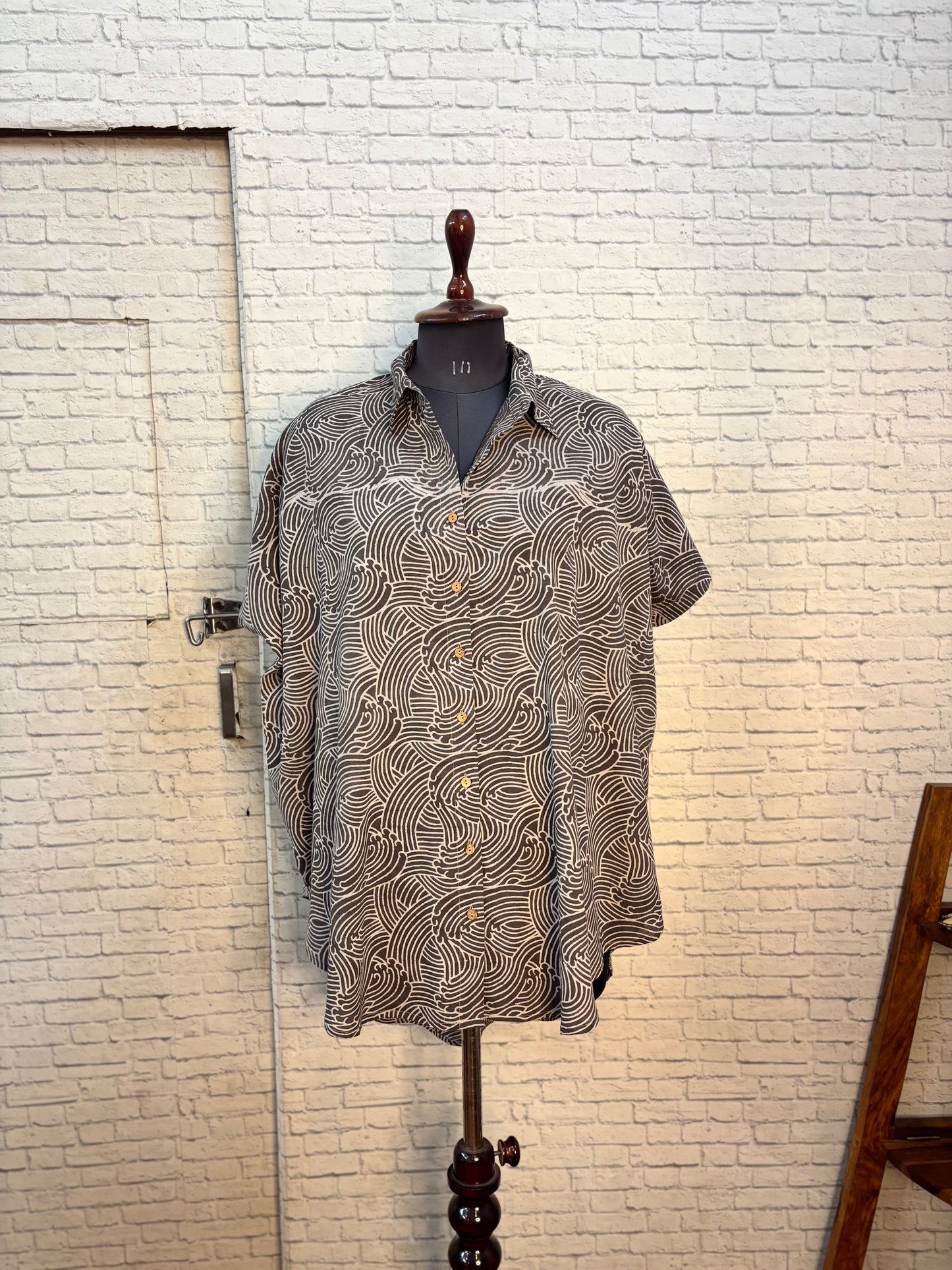 Kashish Waves Hand Block Printed Cotton High Low Shirt Kaftan