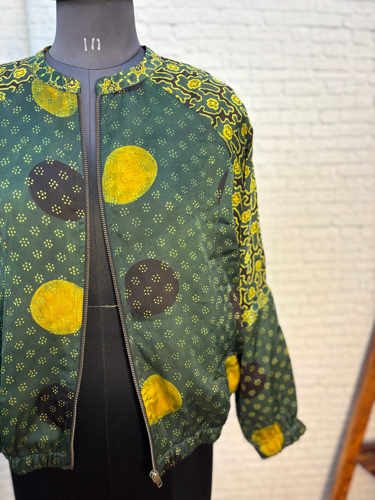 Green Modal Silk Ajrakh Unisex Bomber Jacket