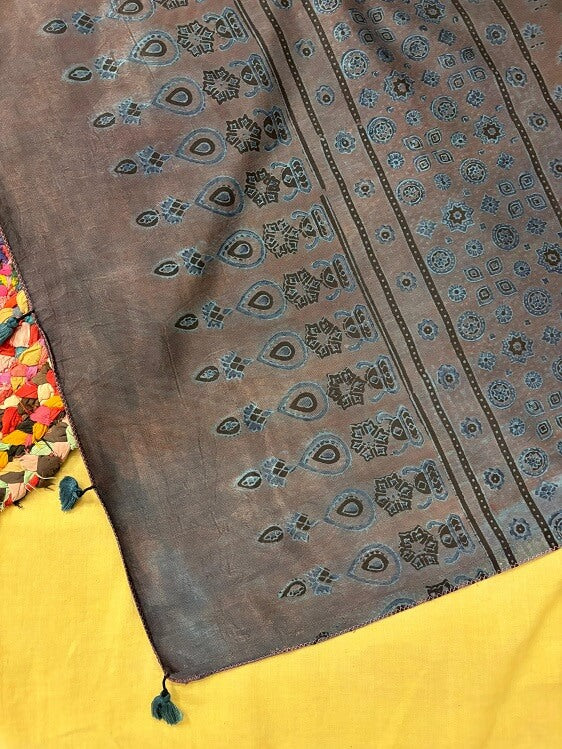 Purple Ajrakh Hand Block Printed Mashru Silk Stole