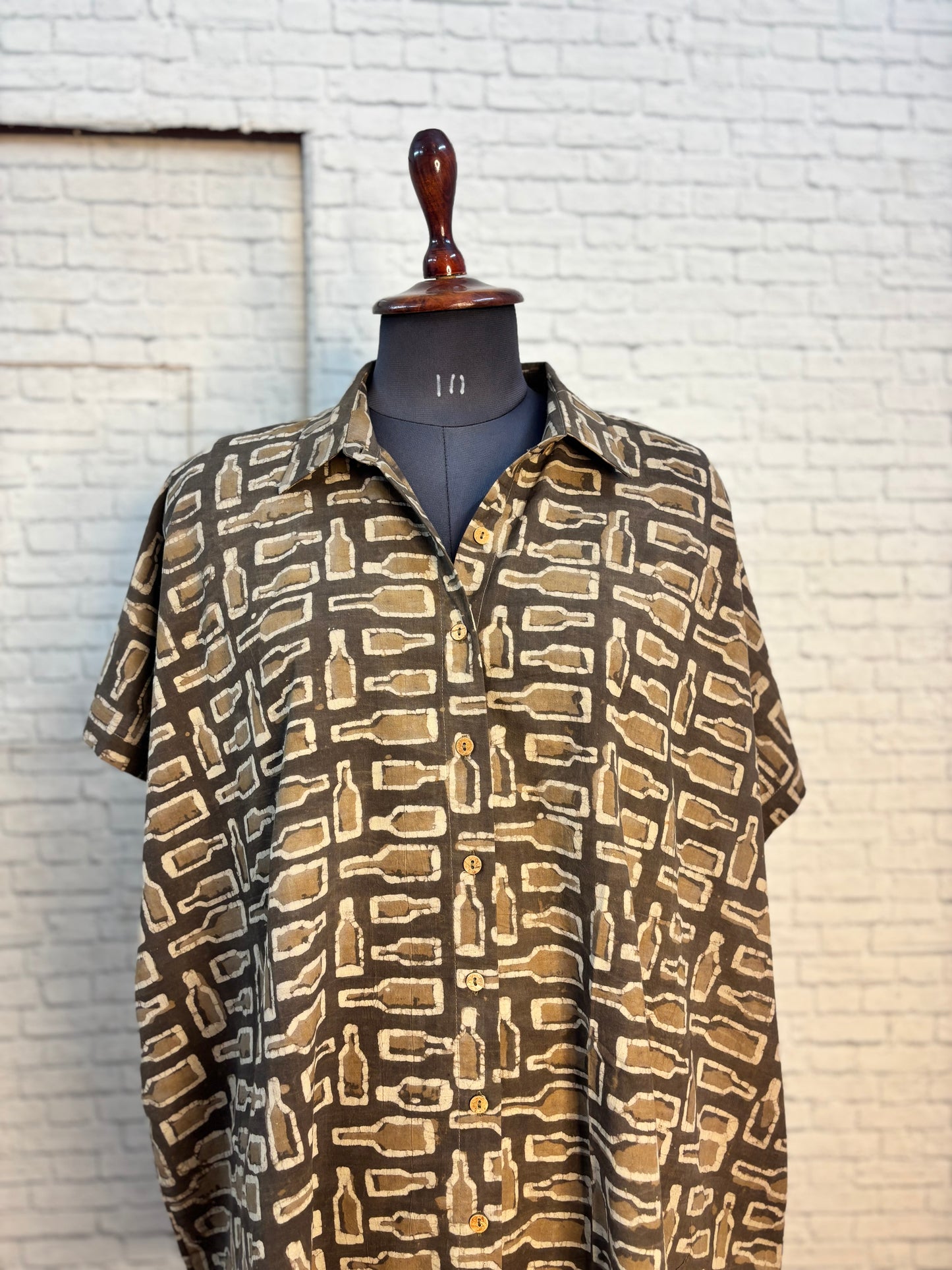 Brown Bottles Dabu Cotton High Low Shirt Kaftan