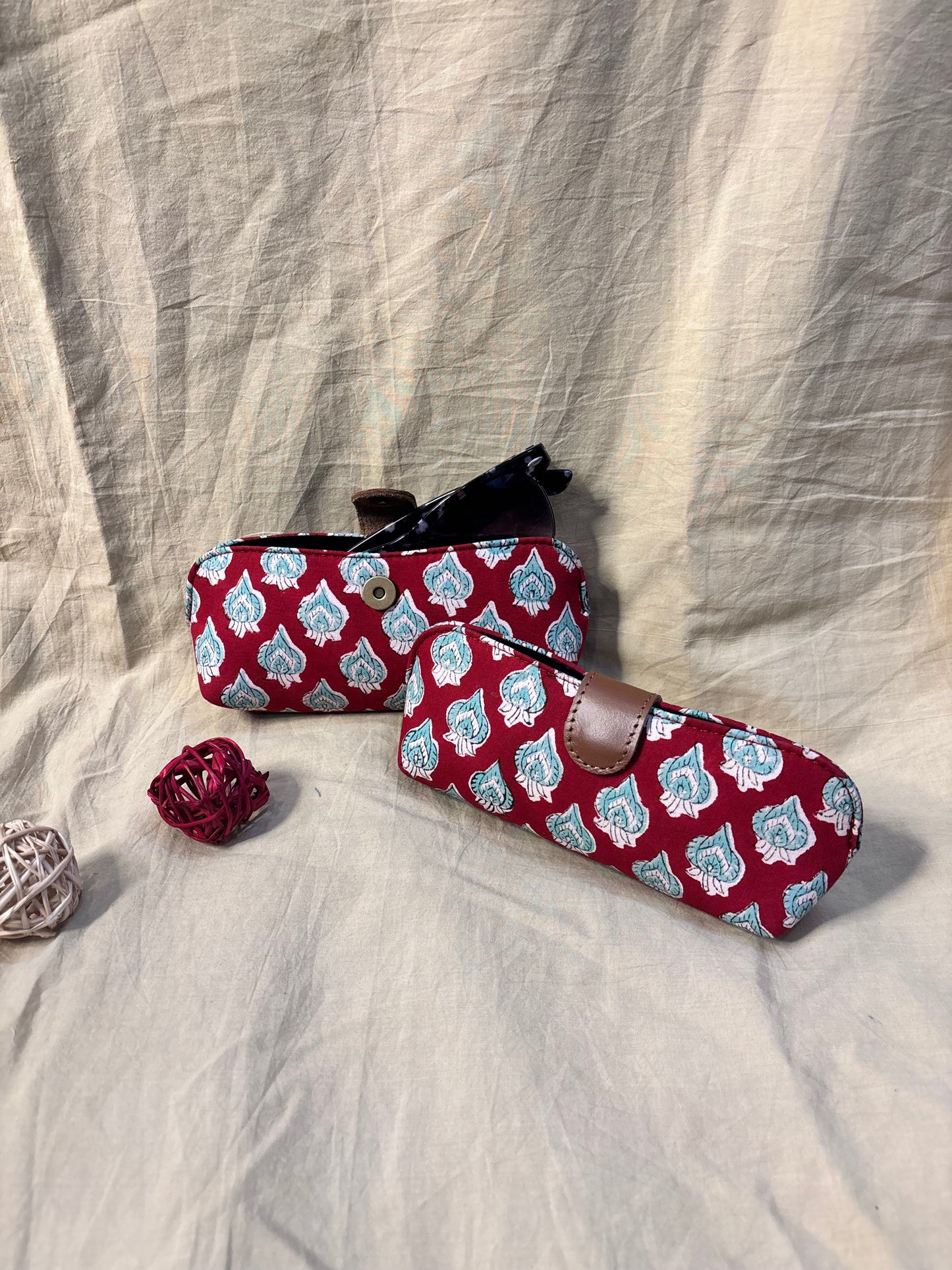 Red Green Hand Block Print Eyewear Case