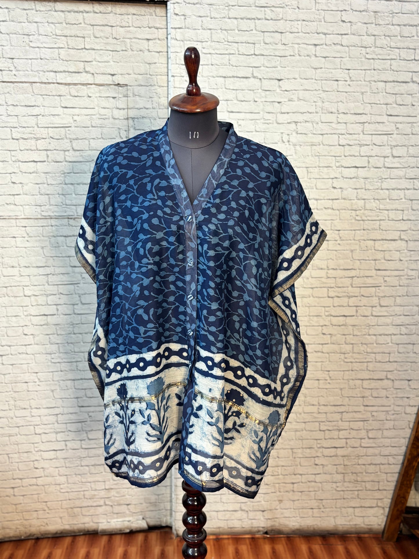 Indigo Dabu Chanderi Shirt Kaftan with Sequin Detailing