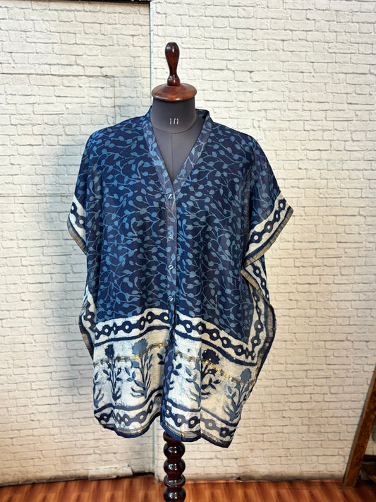 Indigo Dabu Chanderi Shirt Kaftan with Sequin Detailing