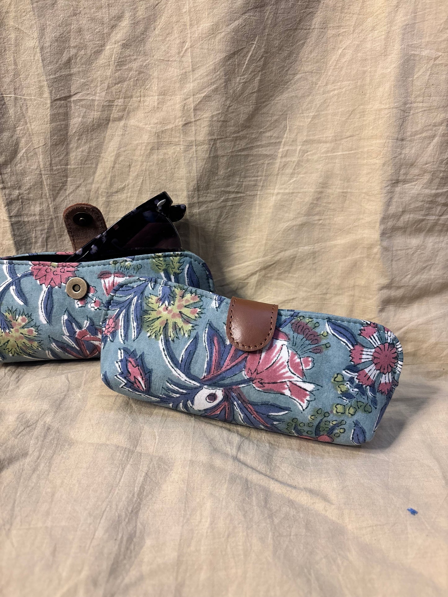 Mint Green Floral Multi Hand Block Print Eyewear Case