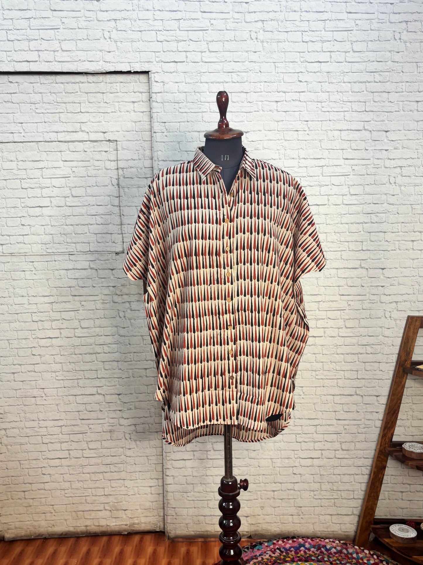 Red Black Tear Drops Cotton High Low Shirt Kaftan
