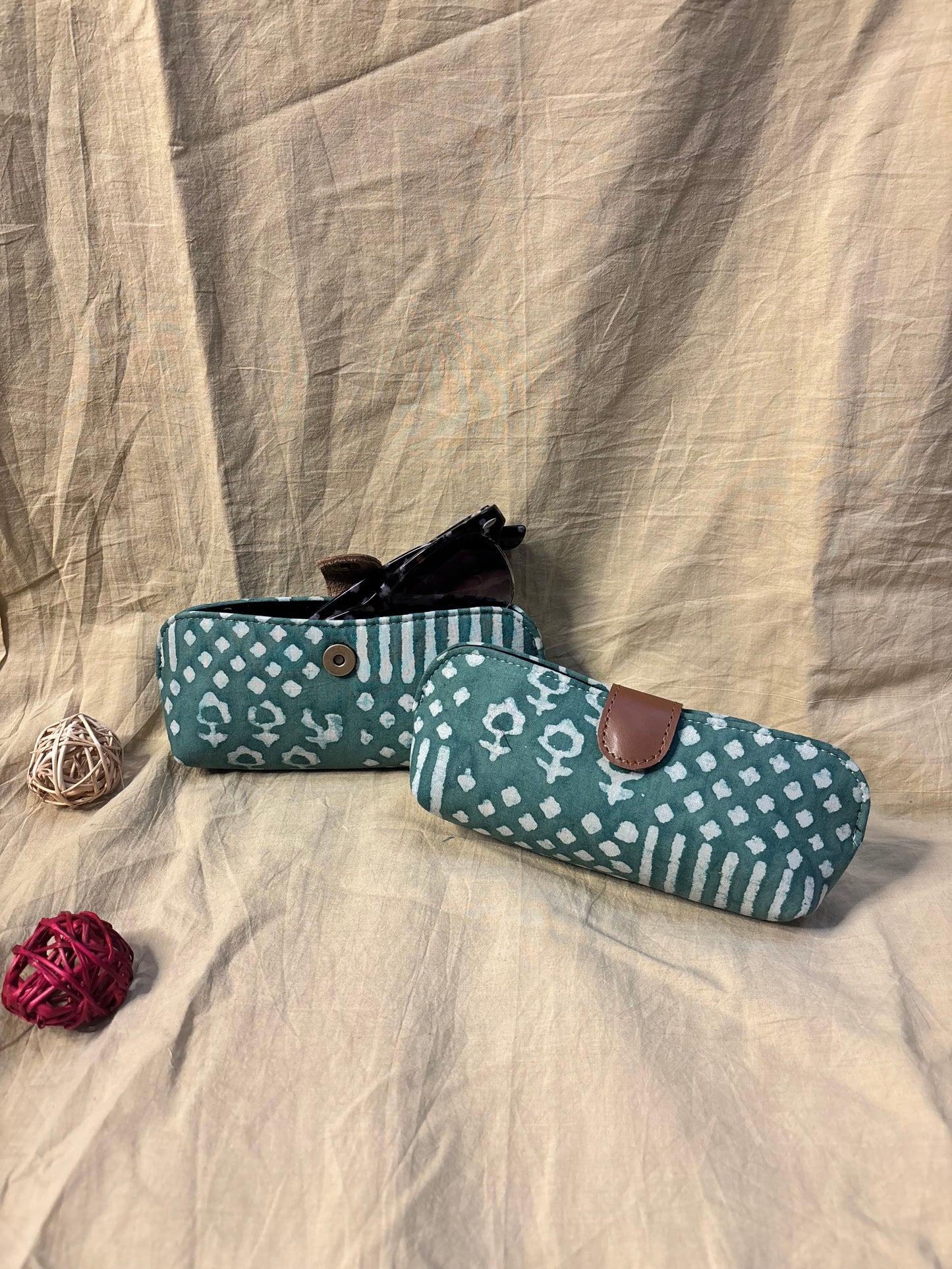Teal Dabu Hand Block Print Eyewear Case