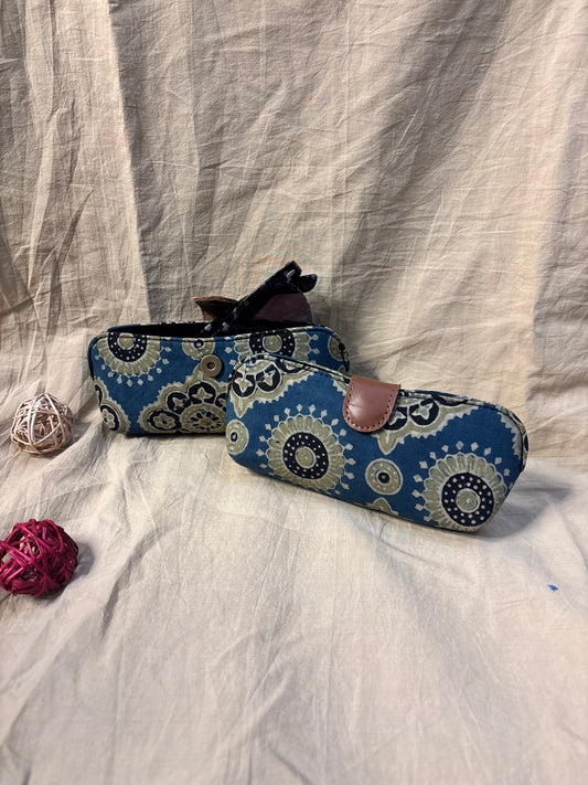 Indigo Green Ajrakh Hand Block Print Eyewear Case