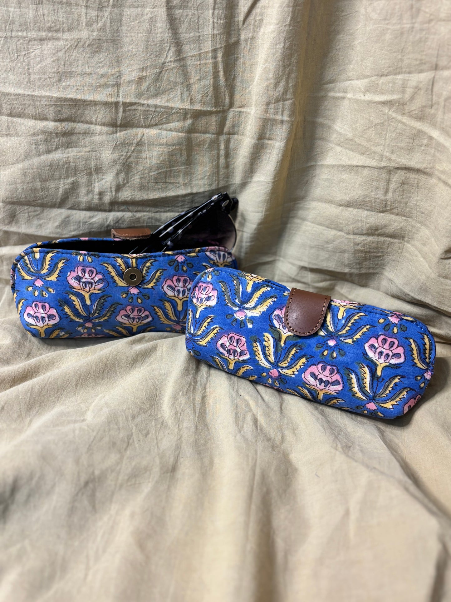Blue Pink Hand Block Print Eyewear Case