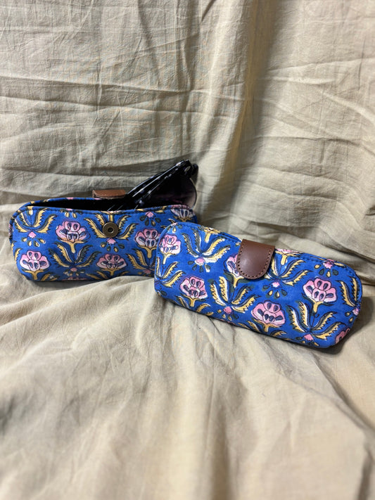 Blue Pink Hand Block Print Eyewear Case