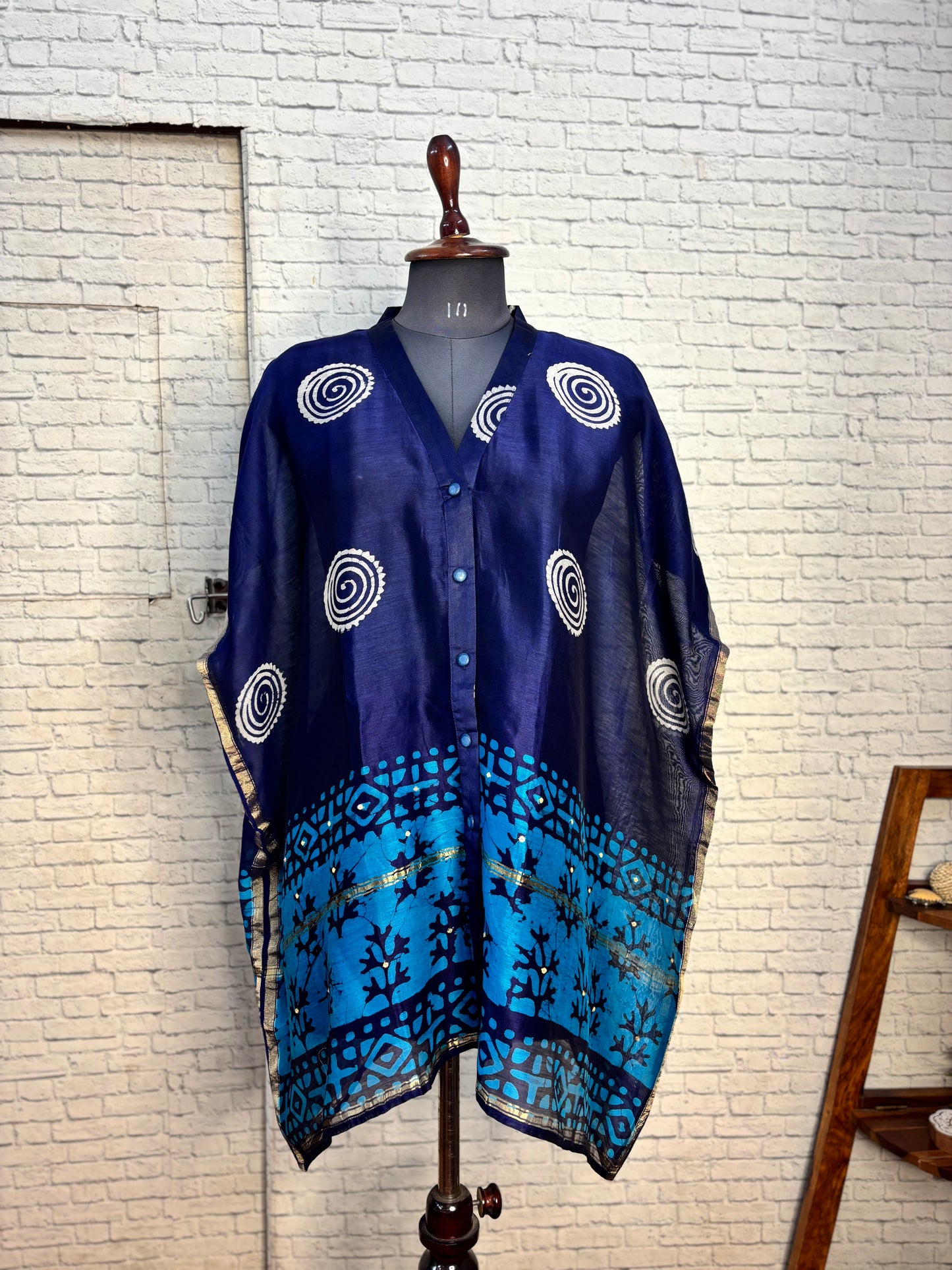 Blue Batik Chanderi Shirt Kaftan with Sequin Detailing