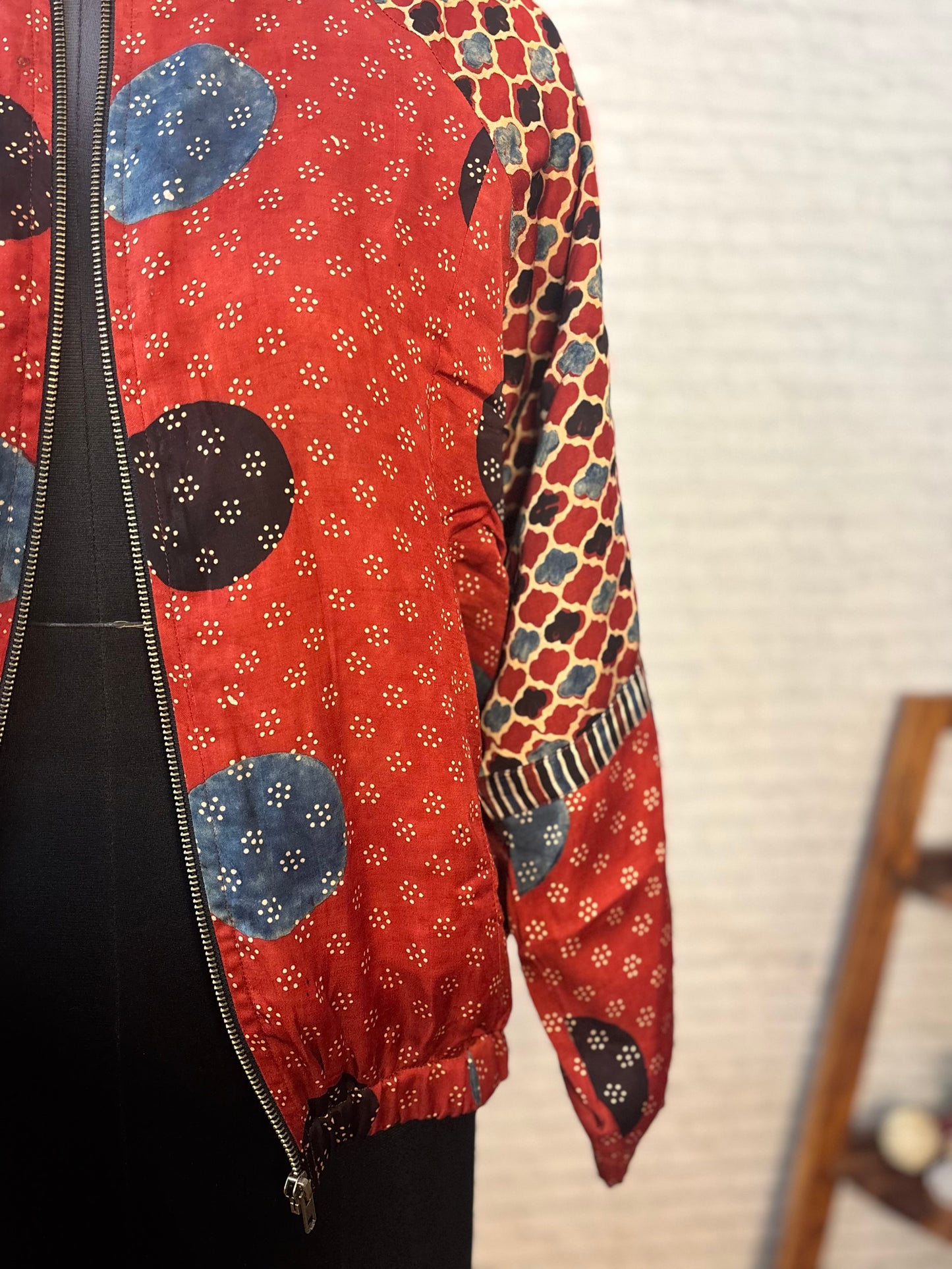 Red Modal Silk Ajrakh Unisex Bomber Jacket