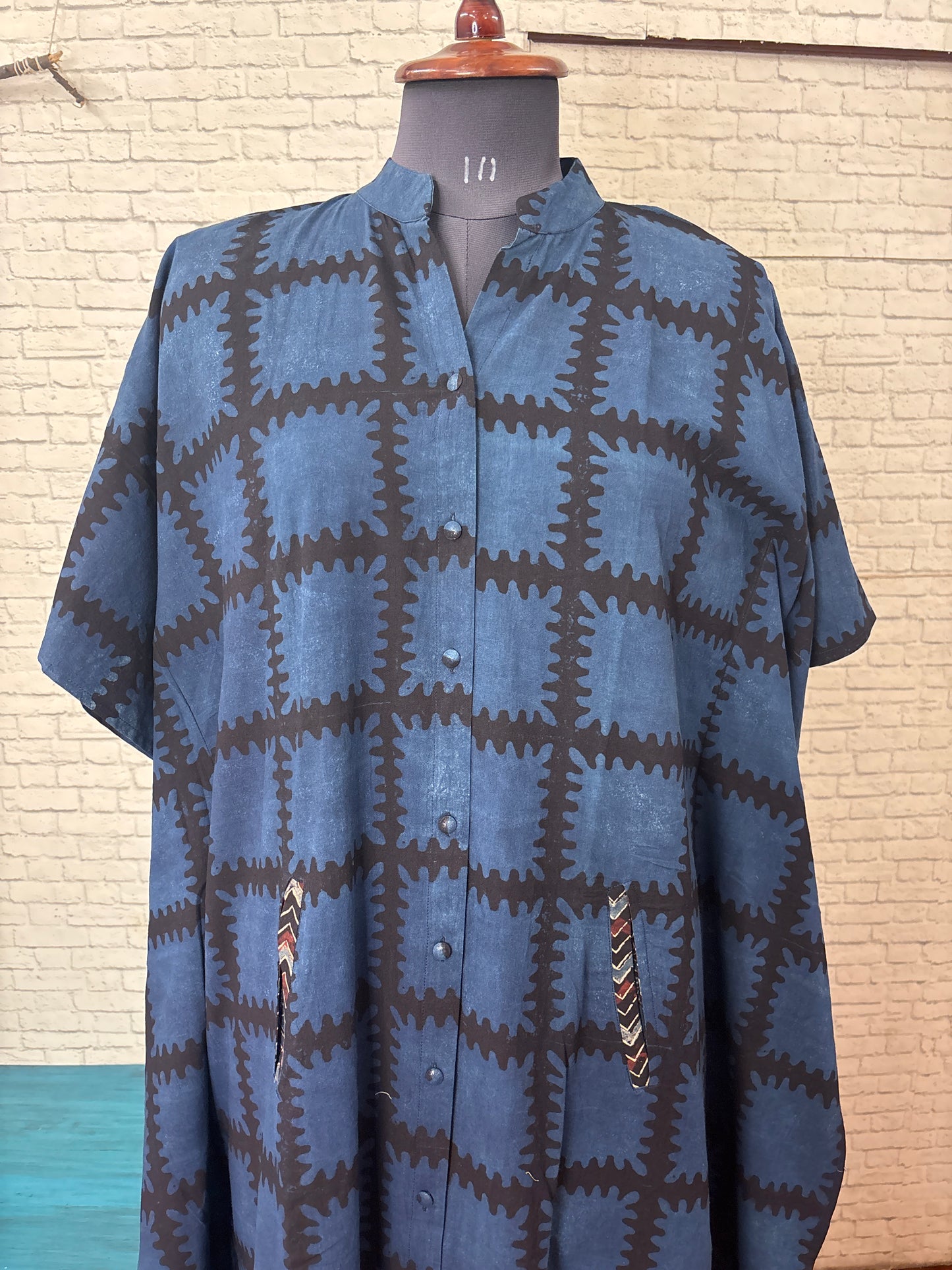 Indigo Black Square High Low Midi Cotton Shirt Kaftan