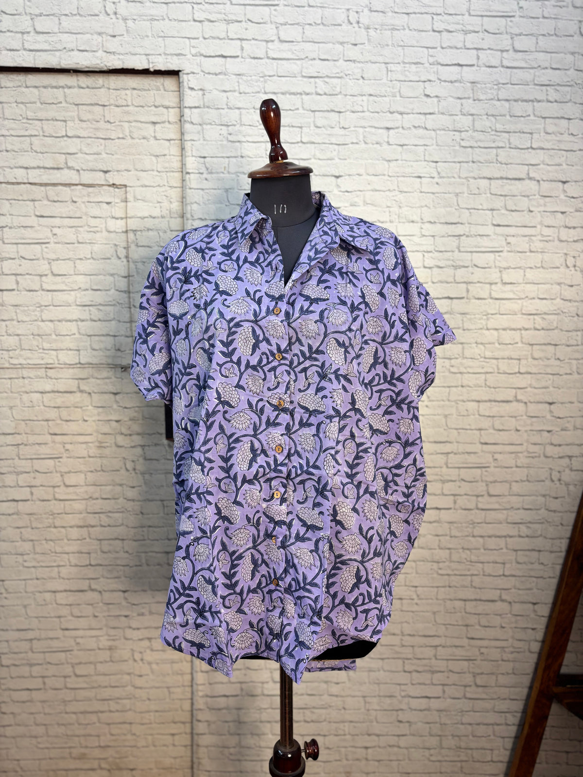 Lavender Hand Block Printed Cotton High Low Shirt Kaftan