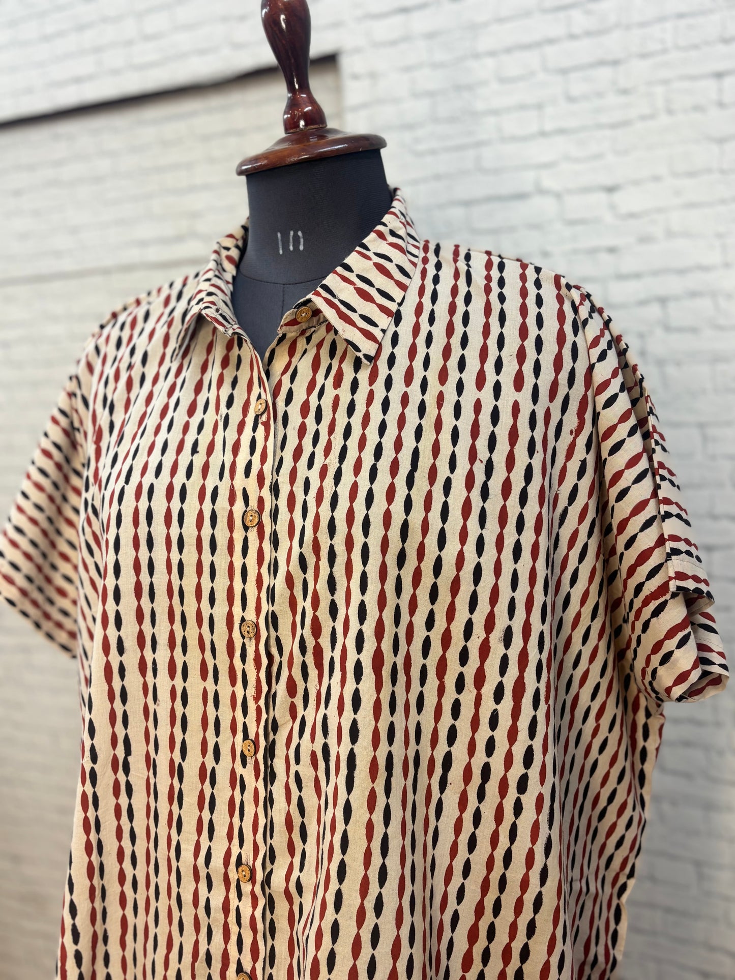 Red Black Bagru Cotton High Low Shirt Kaftan