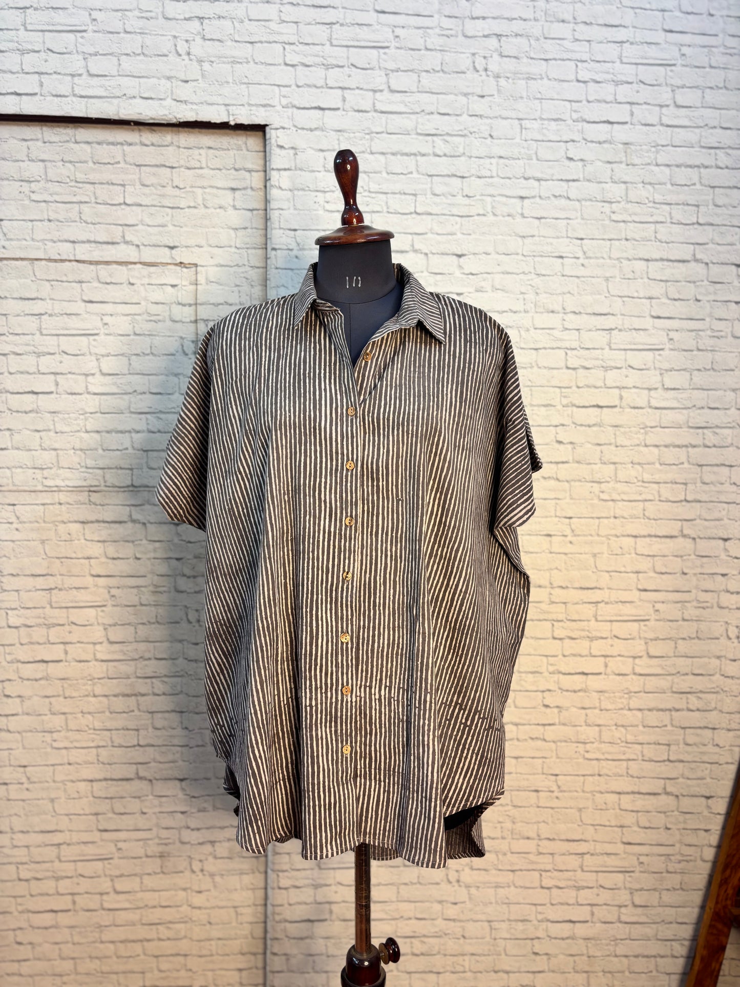 Kashish Dabu Stripes Cotton High Low Shirt Kaftan