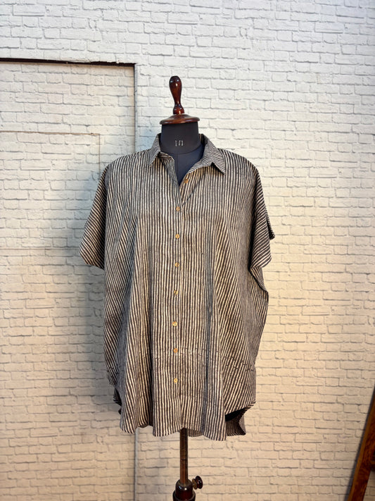 Kashish Dabu Stripes Cotton High Low Shirt Kaftan